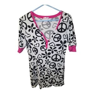 Peace and Love Graphic Top with Pink Trim